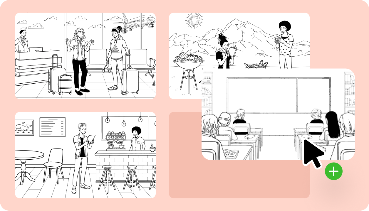 Cursor selecting from a grid of ready-made scene backgrounds