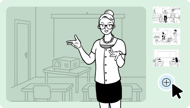 Cursor selecting the new scene button to quickly create another frame