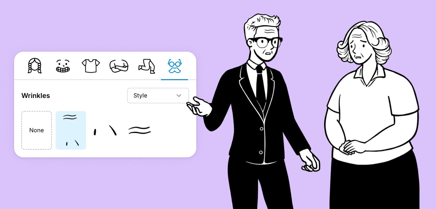 UI of wrinkle options applied to characters to create older-looking faces.