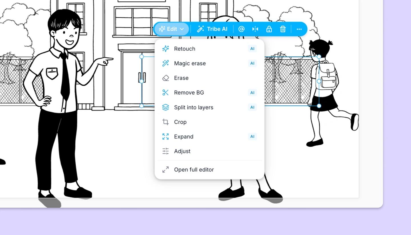 Selected character on canvas with an editing toolbar