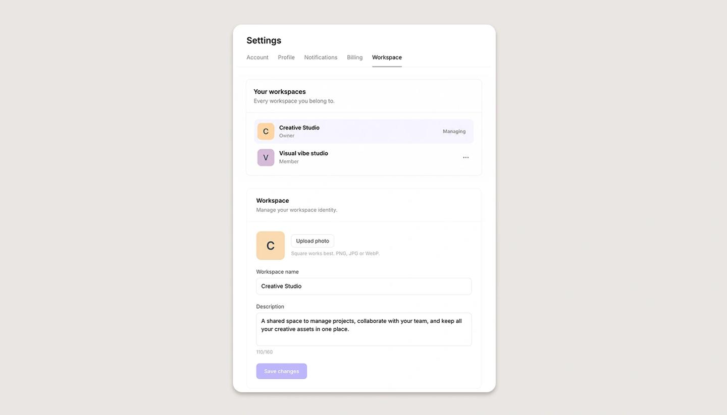 Workspace settings in settings page