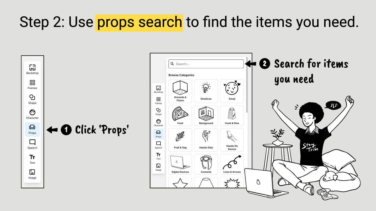 Step 2: Use props search to find the items you need. 