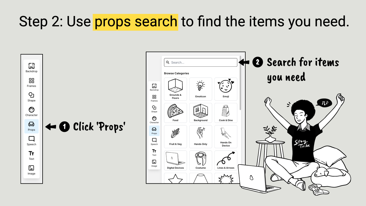 Step 2: Use props search to find the items you need.