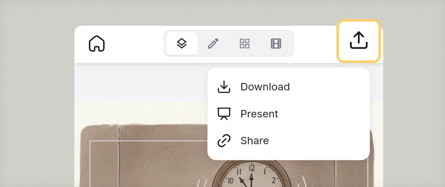 UI of export button