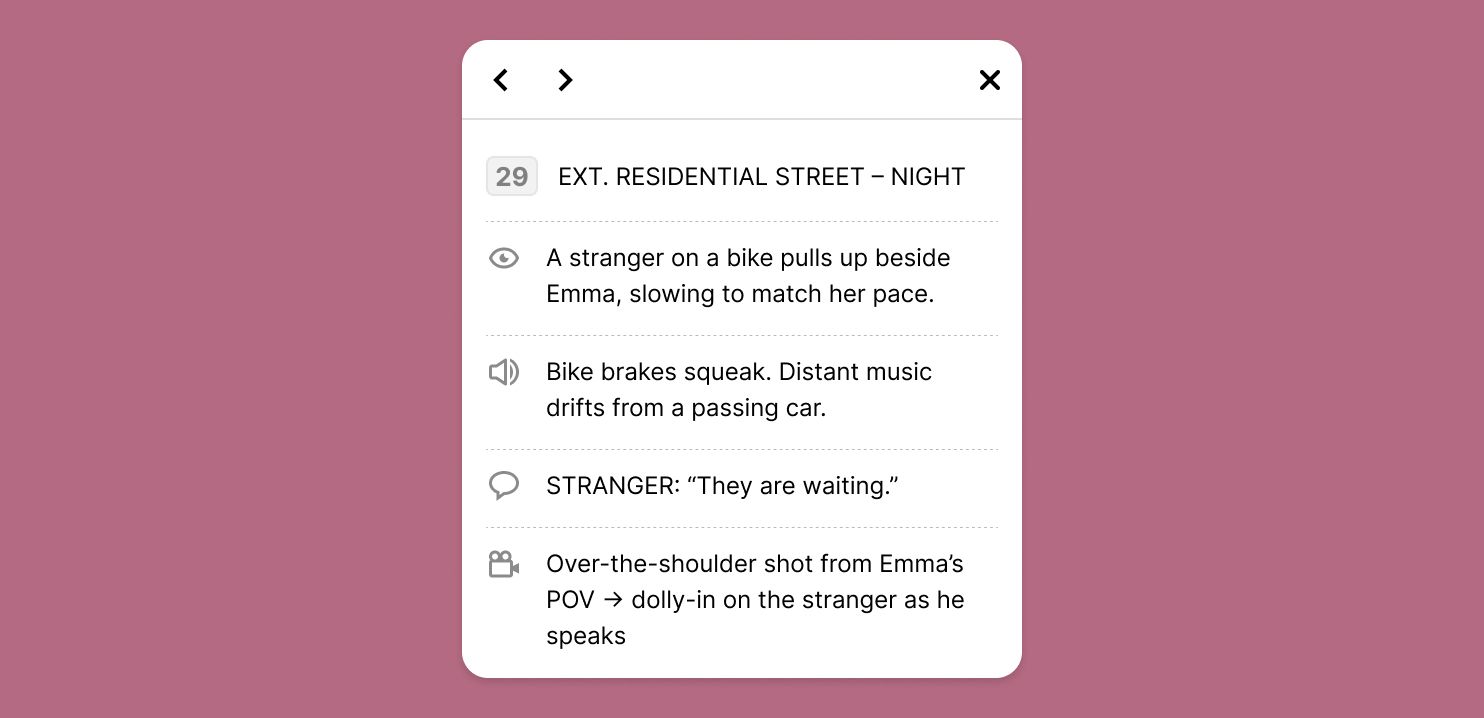 Script panel UI that allows users to edit their script and annotations