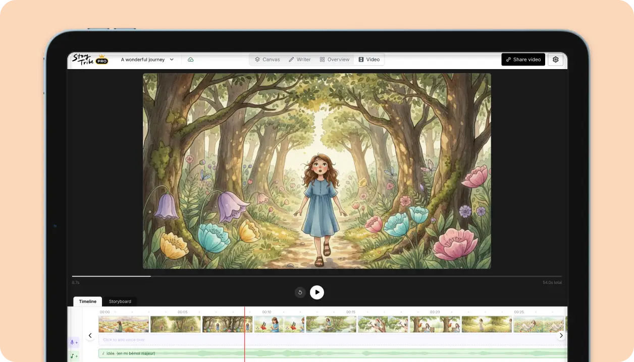 Animated storyboard playback preview in video editor