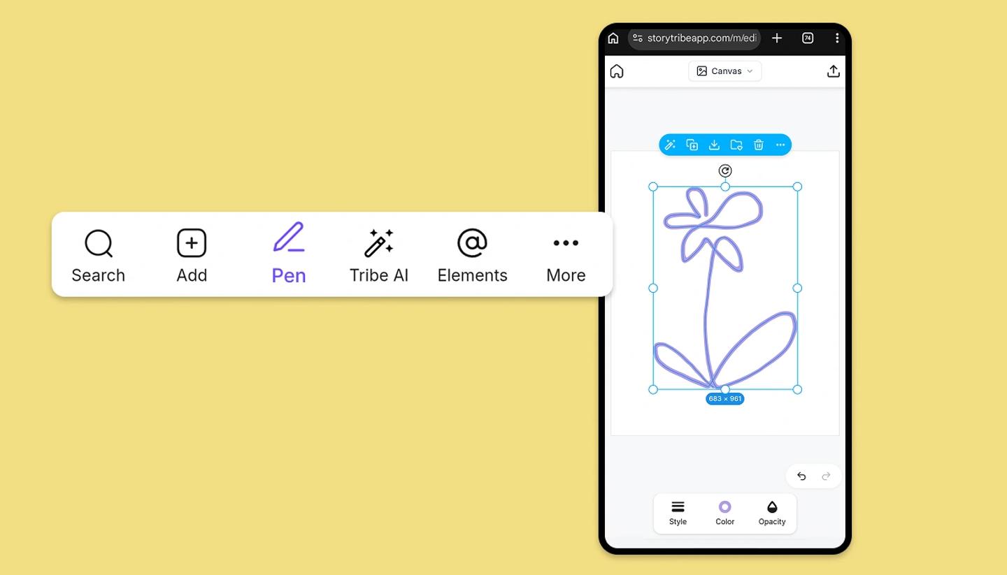 Pen tool on StoryTribe mobile editor