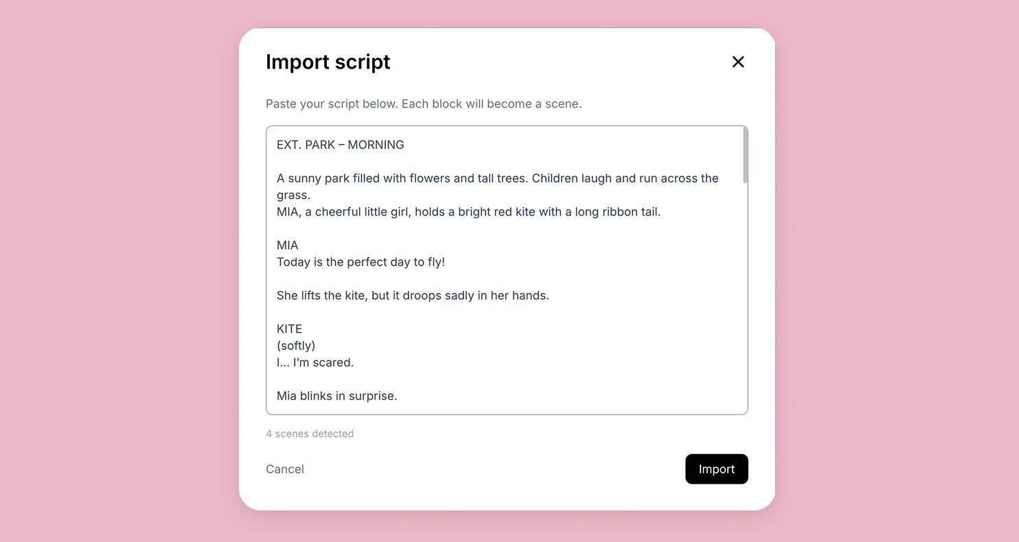 UI of Storytribe import script