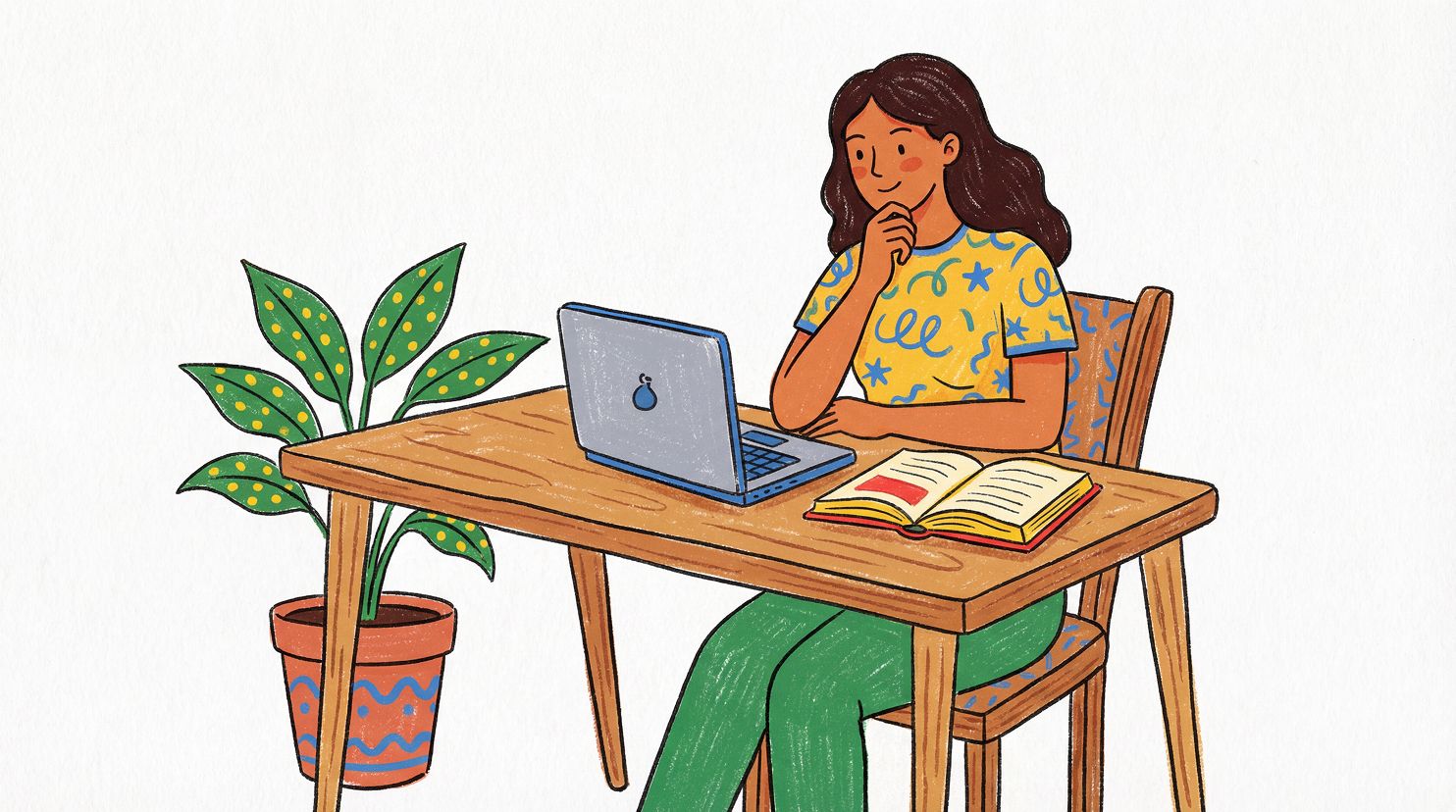 Illustration of a woman looking at their laptop