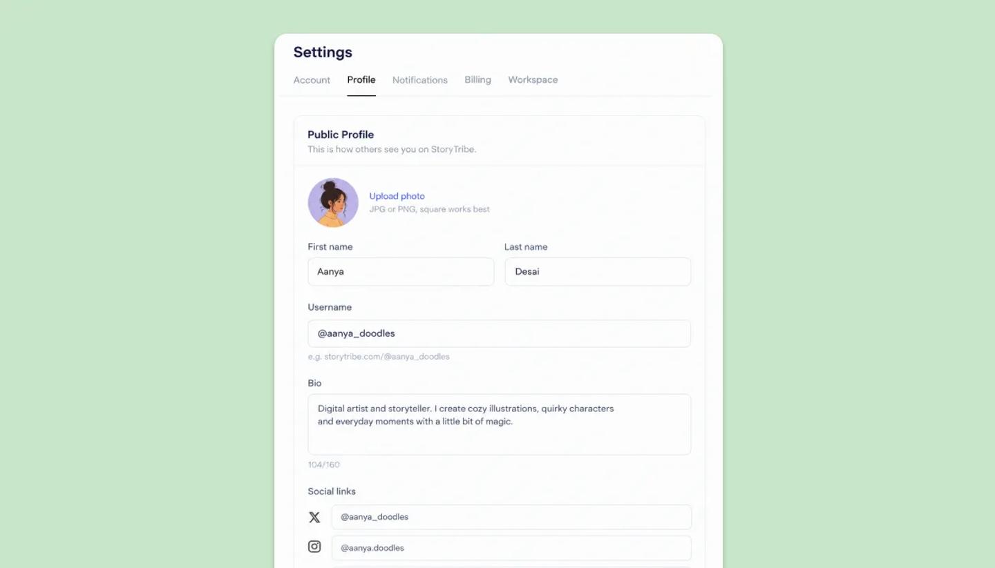 The Profile tab in Settings