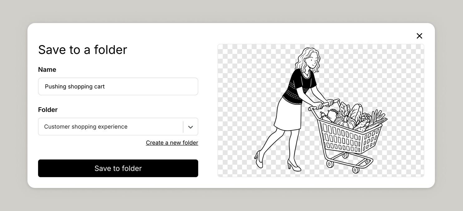 UI of saving to folder modal 