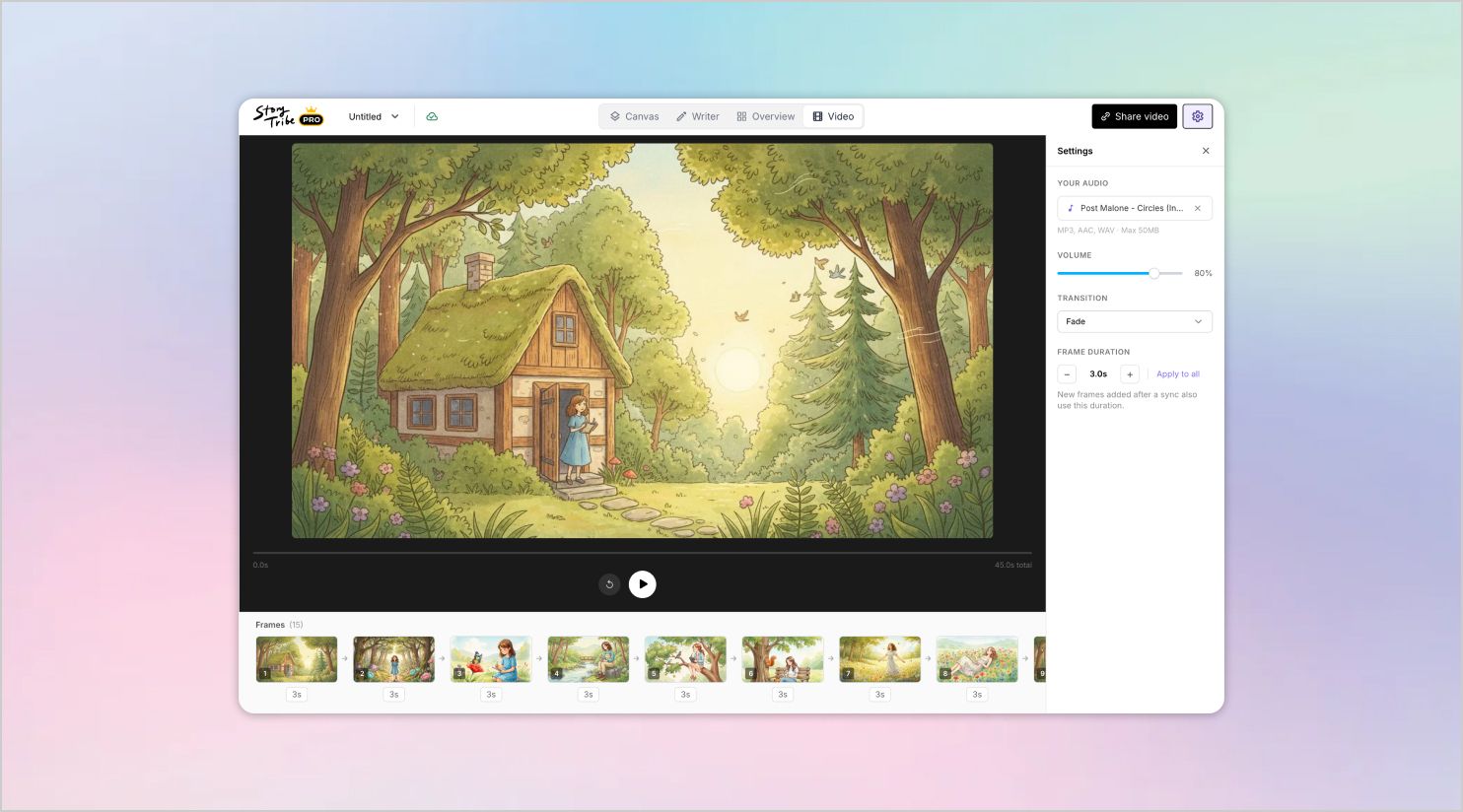 UI of Storytribe video editor