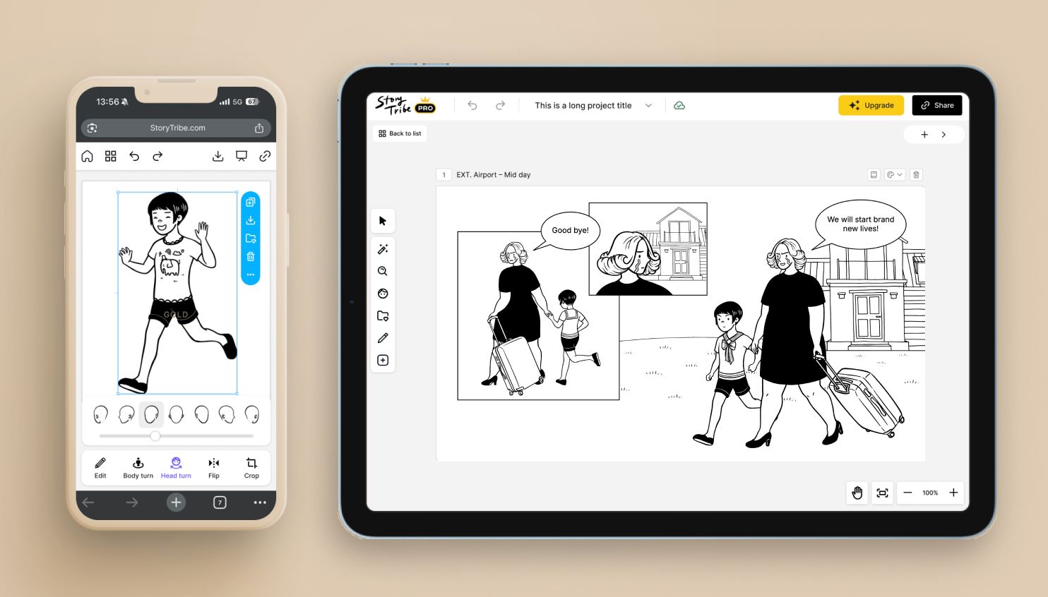 UI of storytribe canvas on tablet and mobile mode