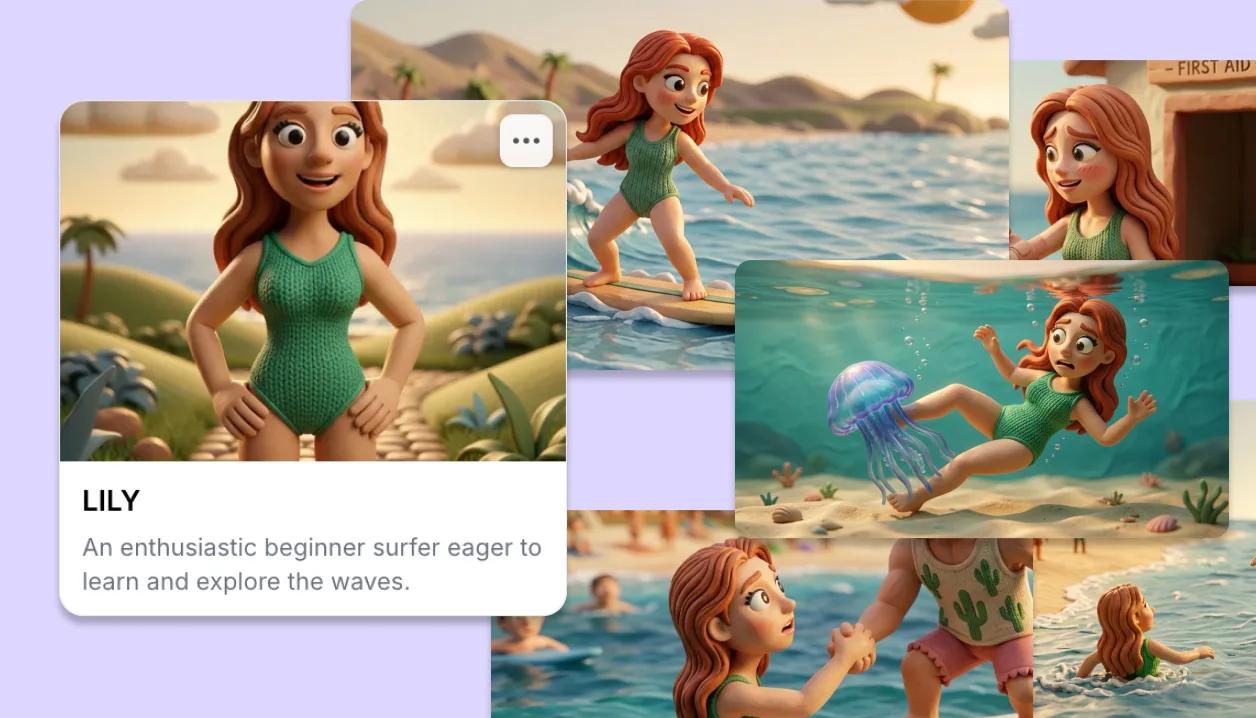 A character card from the cast beside shots where the same character appears