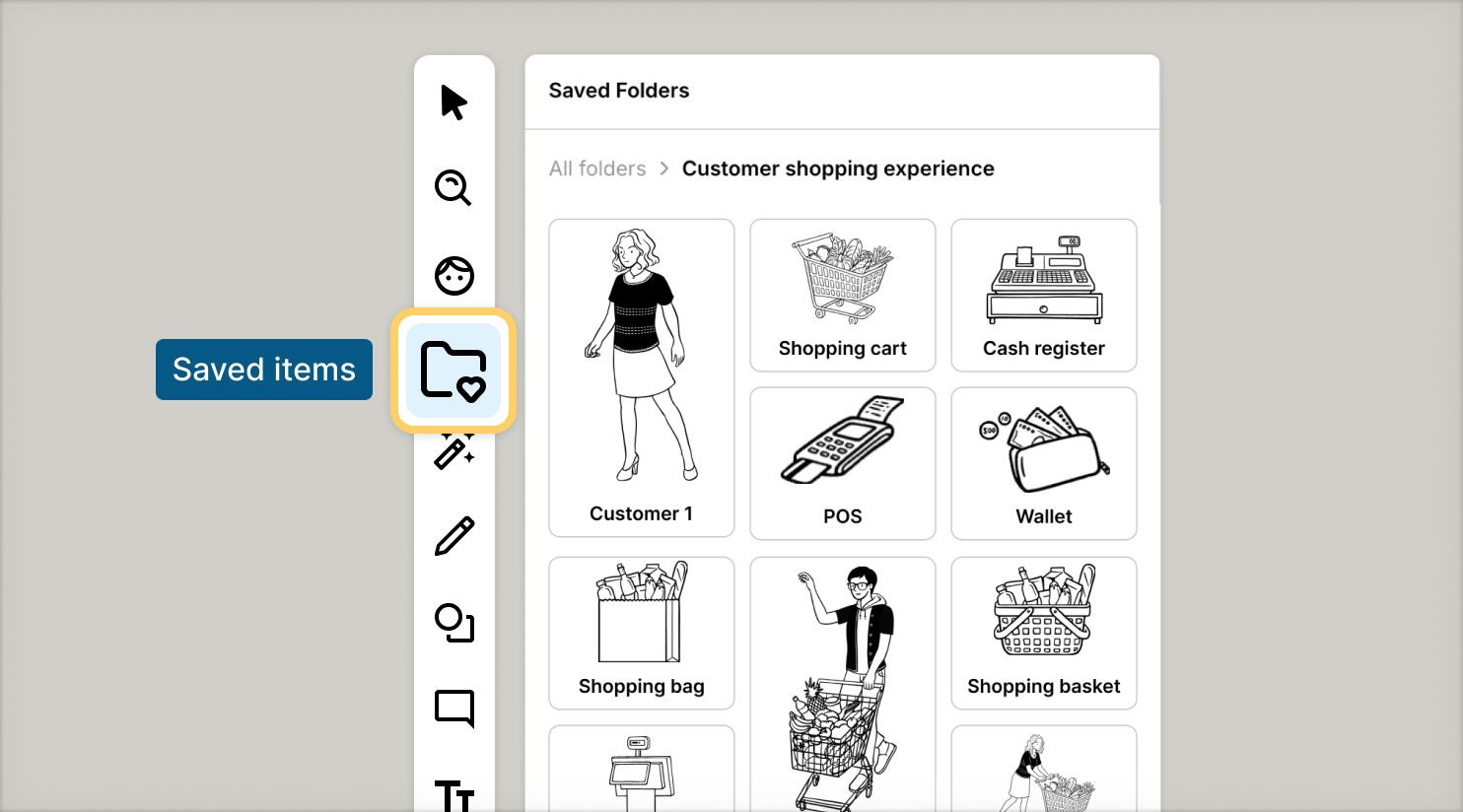 UI of saved items in a folder