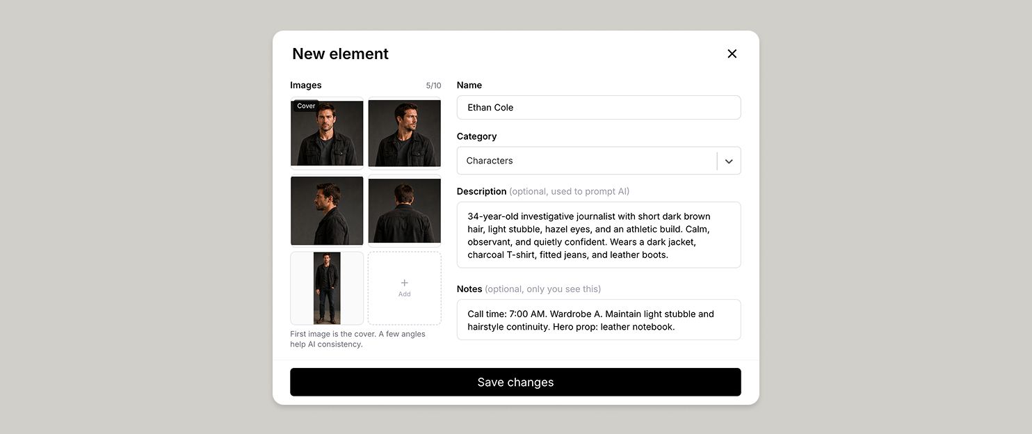 UI of Creating new elements from the dashboard