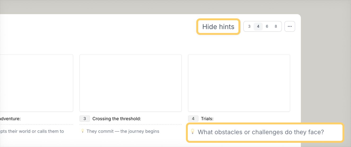 Ui of writing and hiding hints