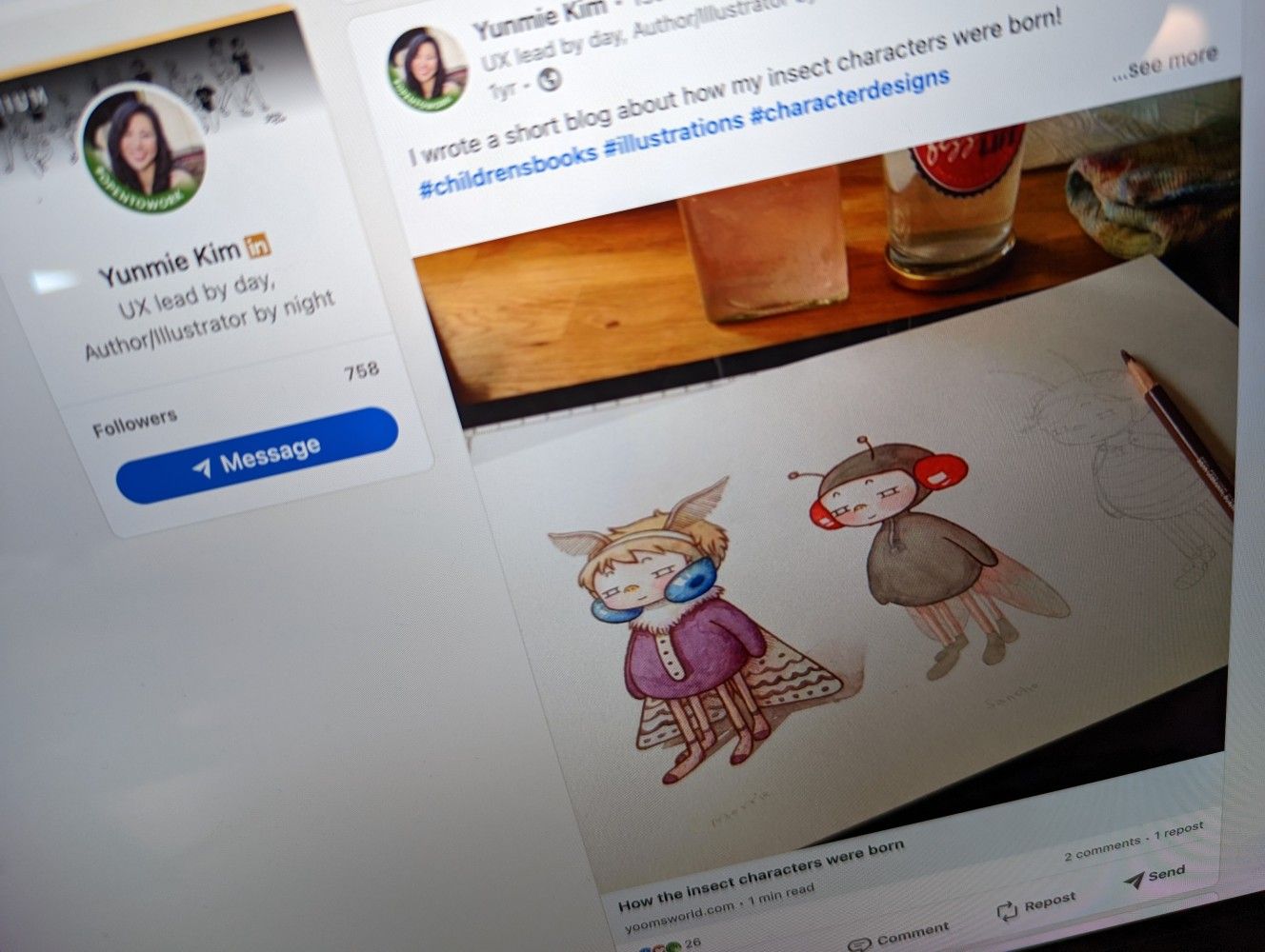 Yunmie's LinkedIn blog post about her illustration process for children's books