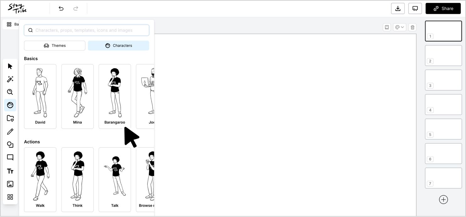 A cursor clicking a character from a character menu