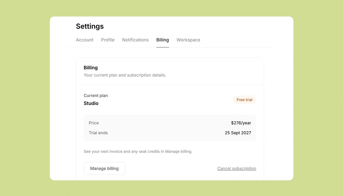 Billing in settings page