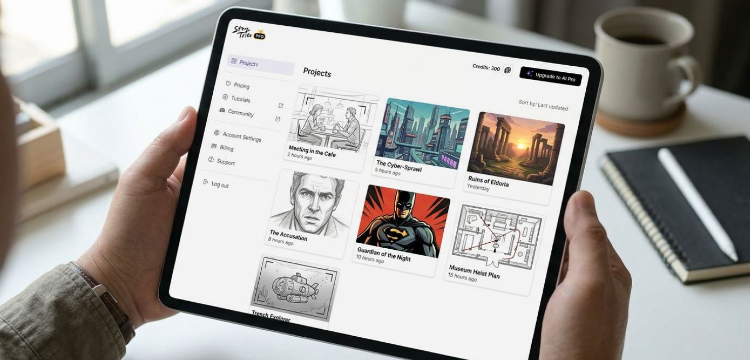StoryTribe responsive dashboard displayed on a tablet.