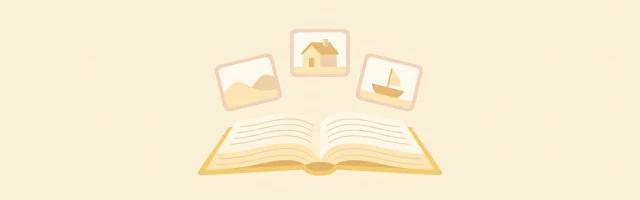 Storyboard frames rising from an open book