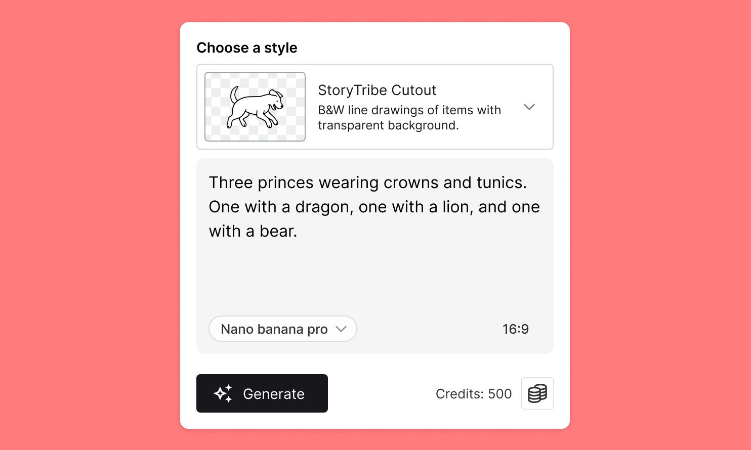 UI of Tribe AI with a prompt input box, style selector, and Generate button.