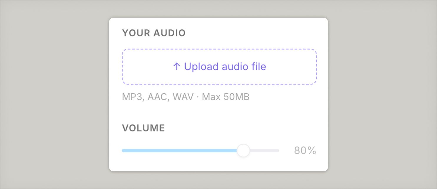 UI of uploading an audio file and volume slider