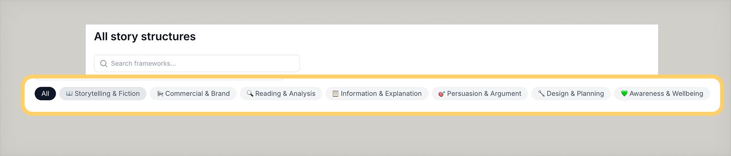 Ui of the 7 categories in story framework