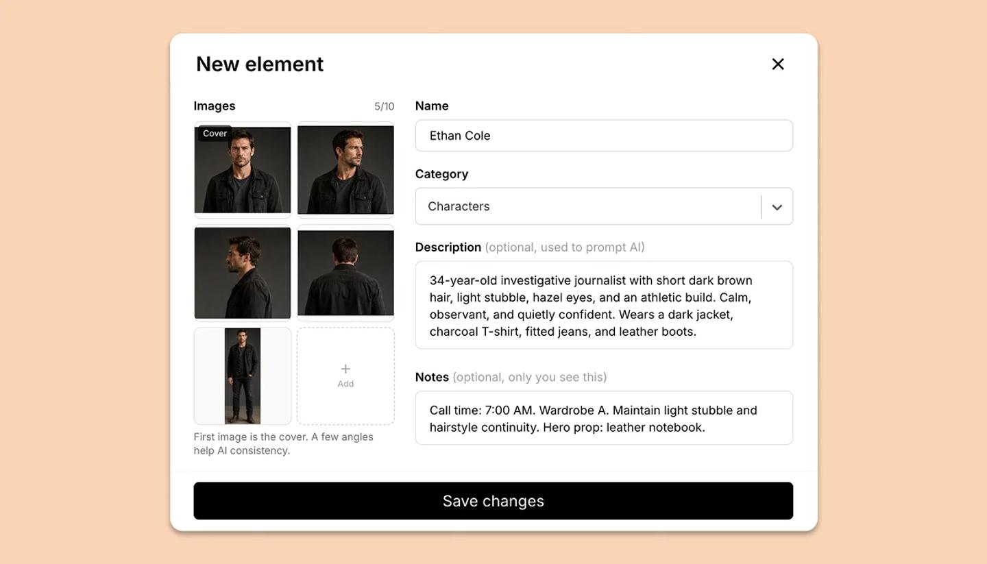 A character element with photos and a description
