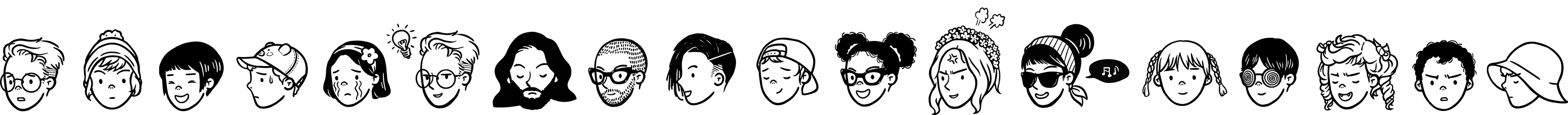 A scrolling image of many illustrated faces