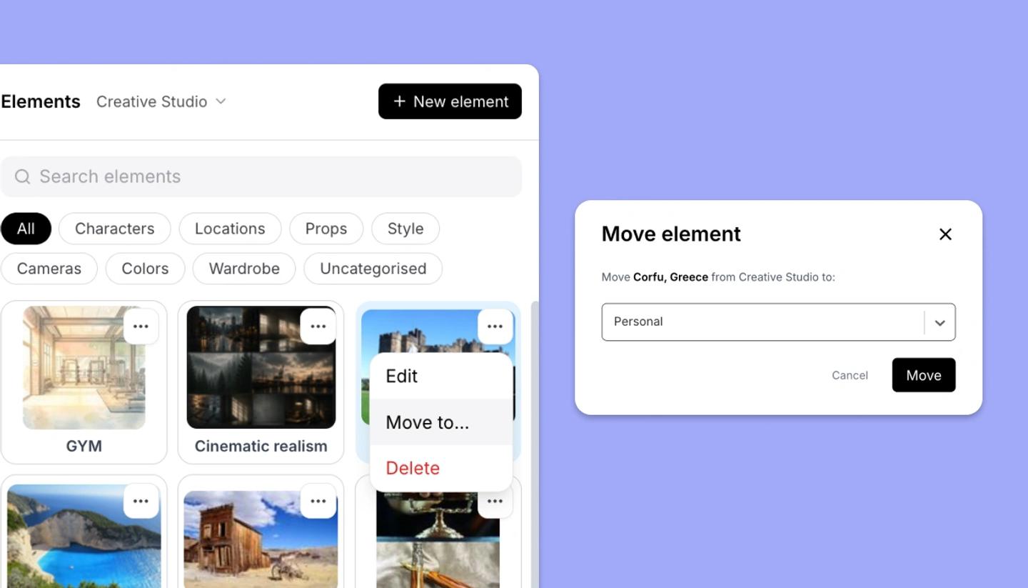 Moving an element from personal to workspace