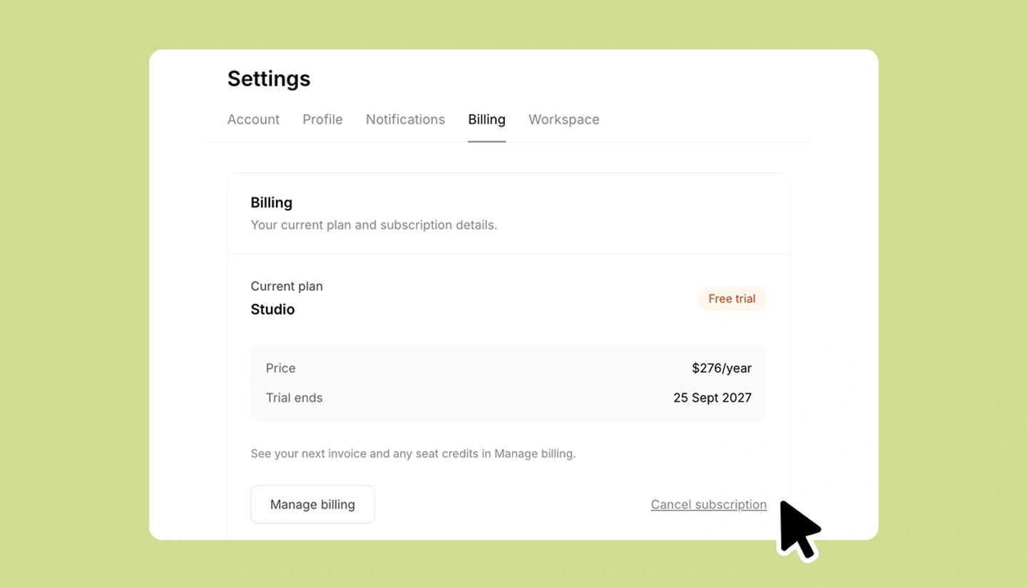 Cancel subscription on settings page