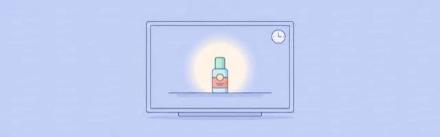 A product bottle in a spotlight on a TV screen