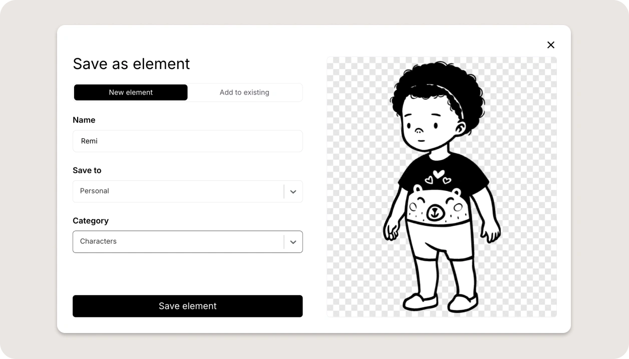 Save character as element