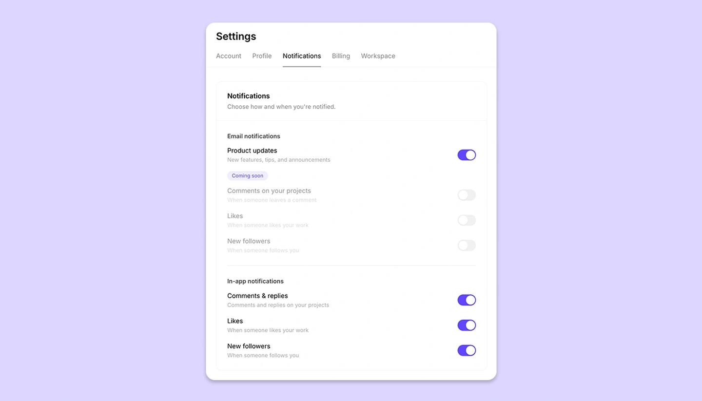 Notification in settings page
