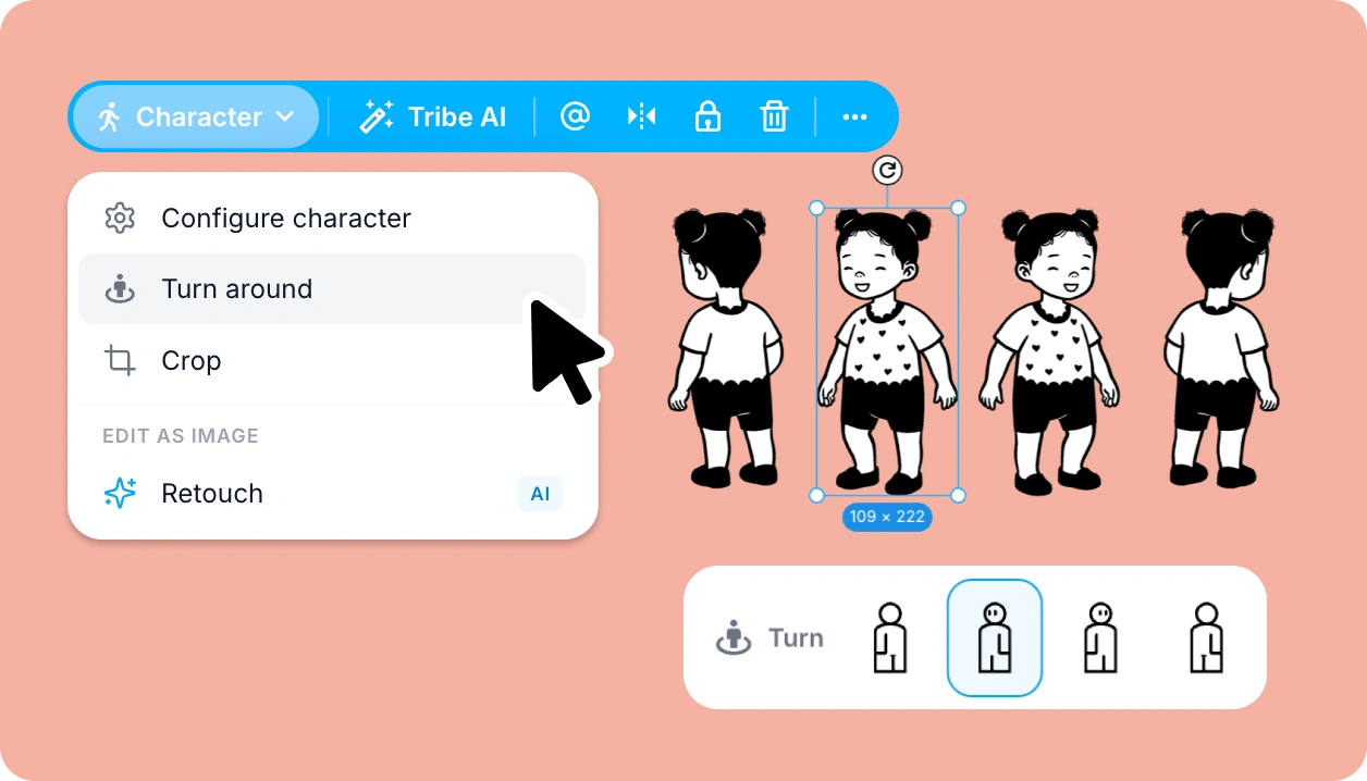 Character turn around feature