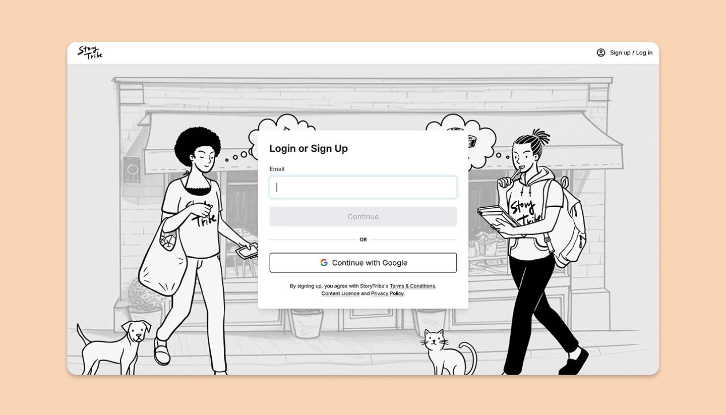 StoryTribe sign in page