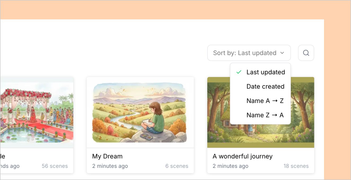UI of project search and filter