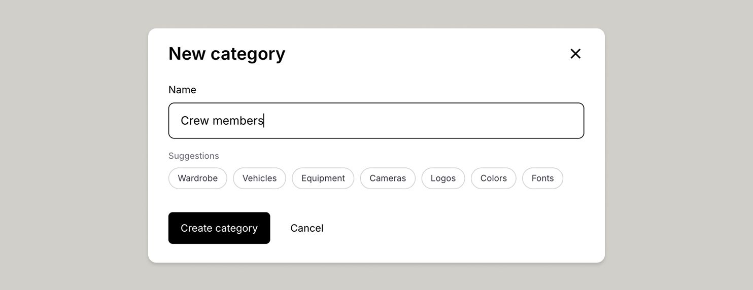 UI of Creating a new category in elements