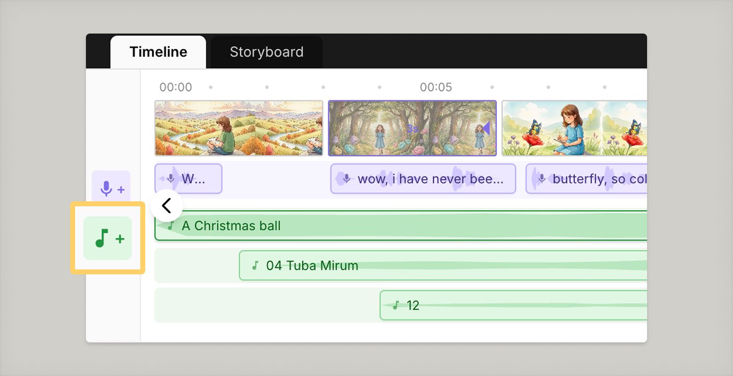 UI of adding background music to the video