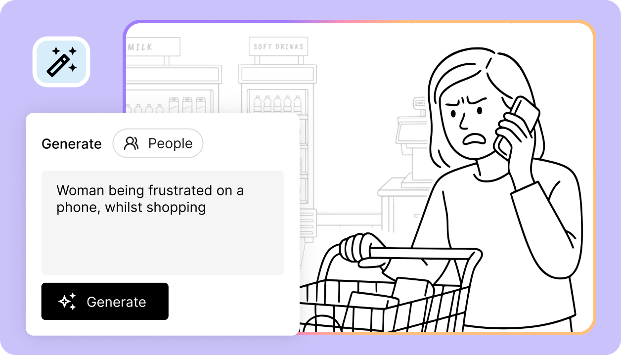 Image showing Tribe AI generating a person being frustrated on the phone, whilst shopping