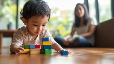 Balita bermain blok kayu bersama ibu, alternatif sehat dari screen time berlebihan