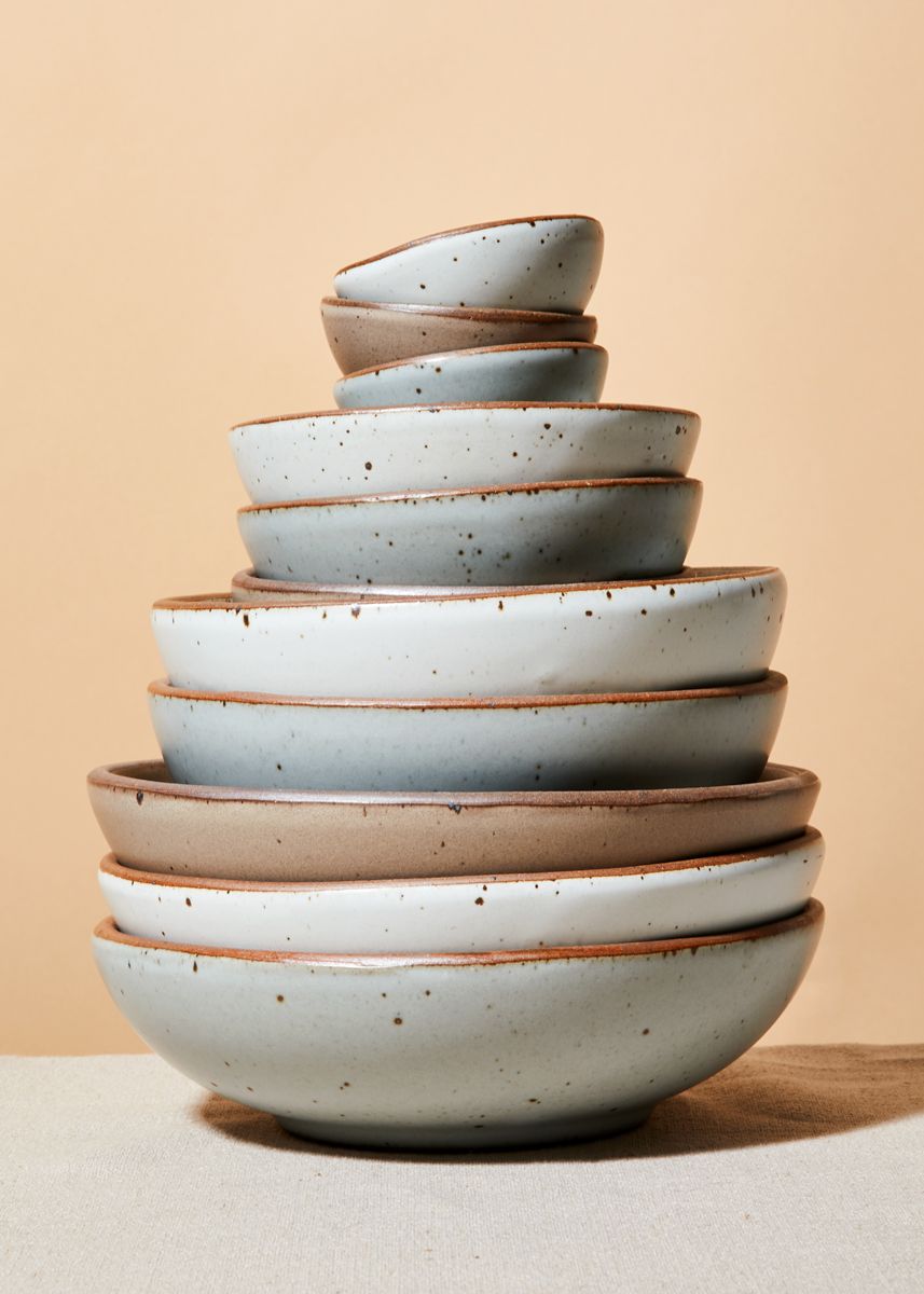 a stack of bowls in Eggshell, Soapstone and Morel