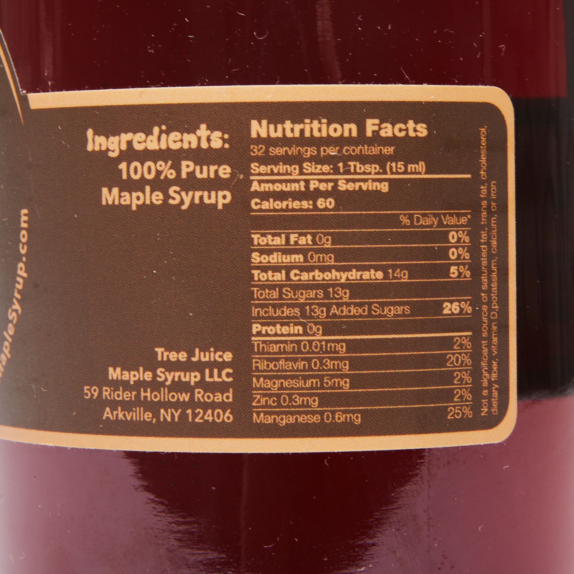 Tree Juice ingredients on bottle label