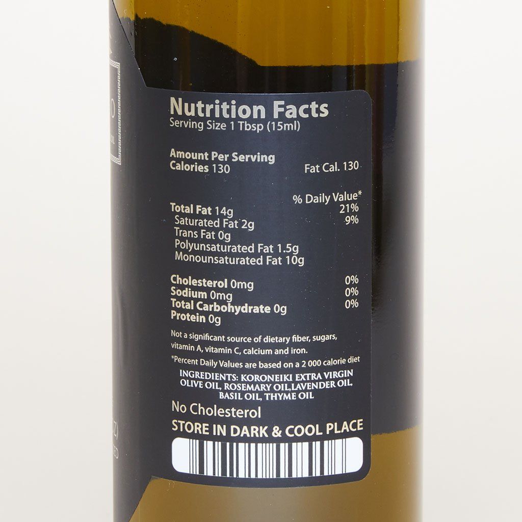 Nutrition information and ingredients label on the back of the bottle