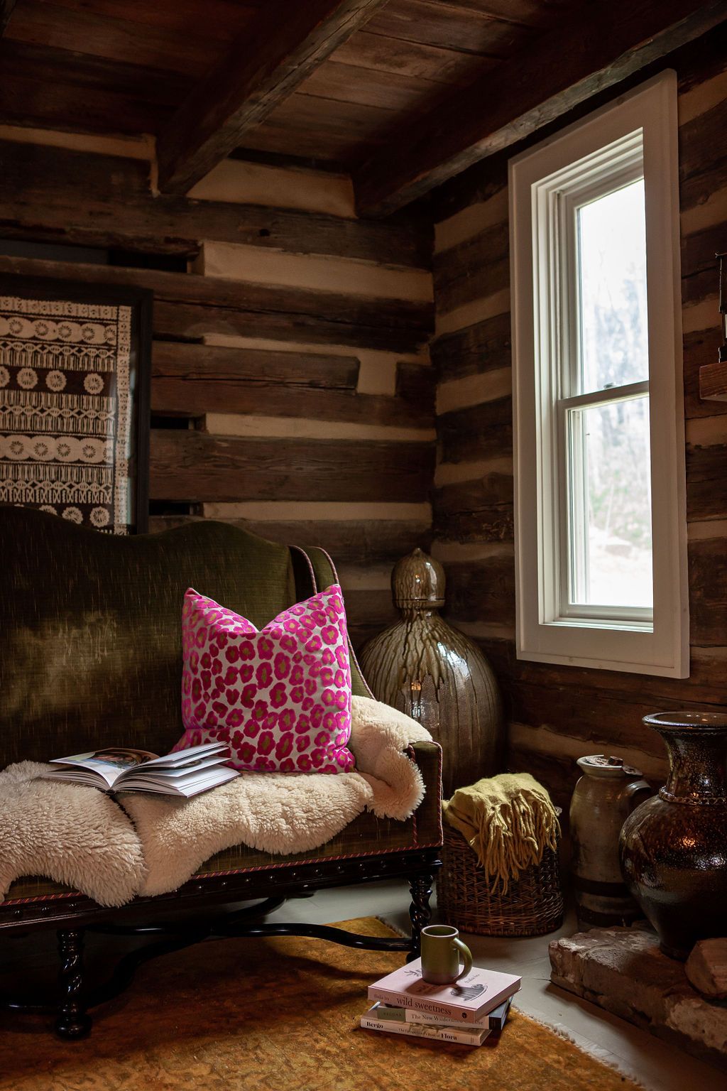 Quiet interior at home with pillows and books