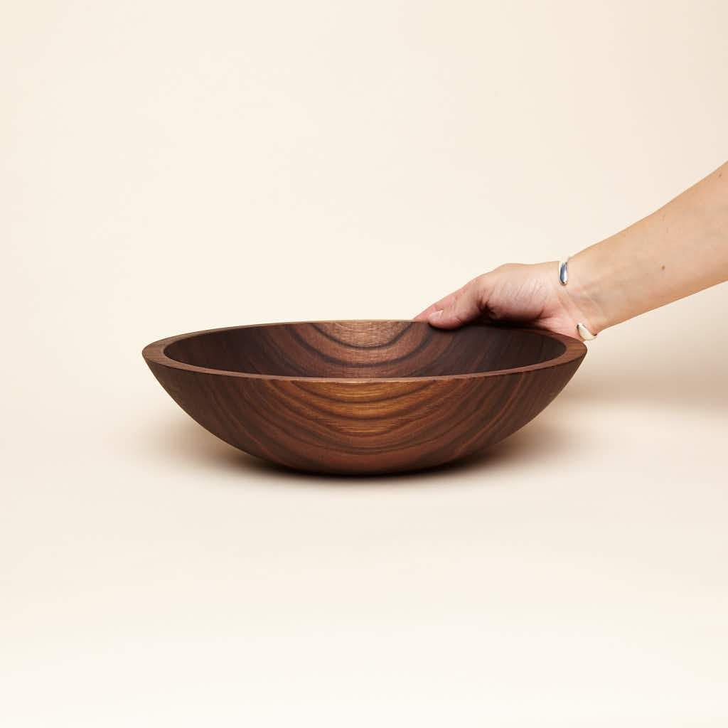 Dark Walnut Wooden Bowl Set  15-inch Serving Bowl with Utensils