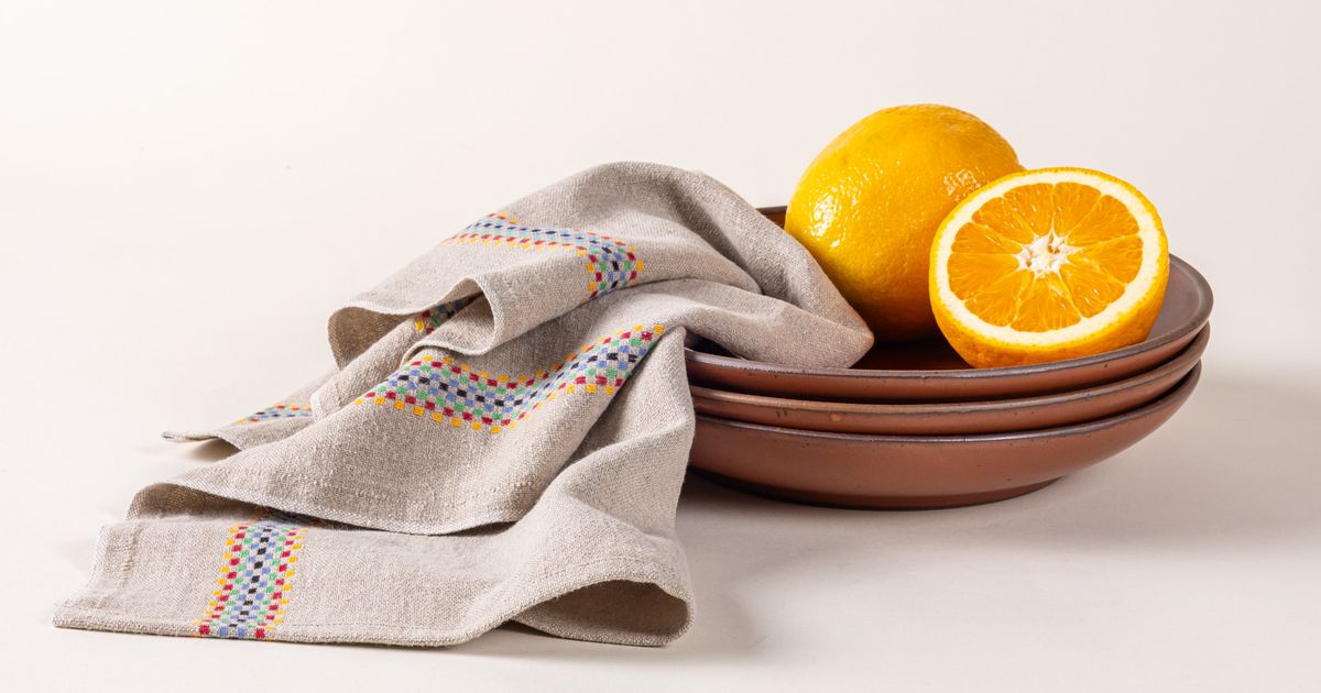 French Linen Tea Towels, Embroidered