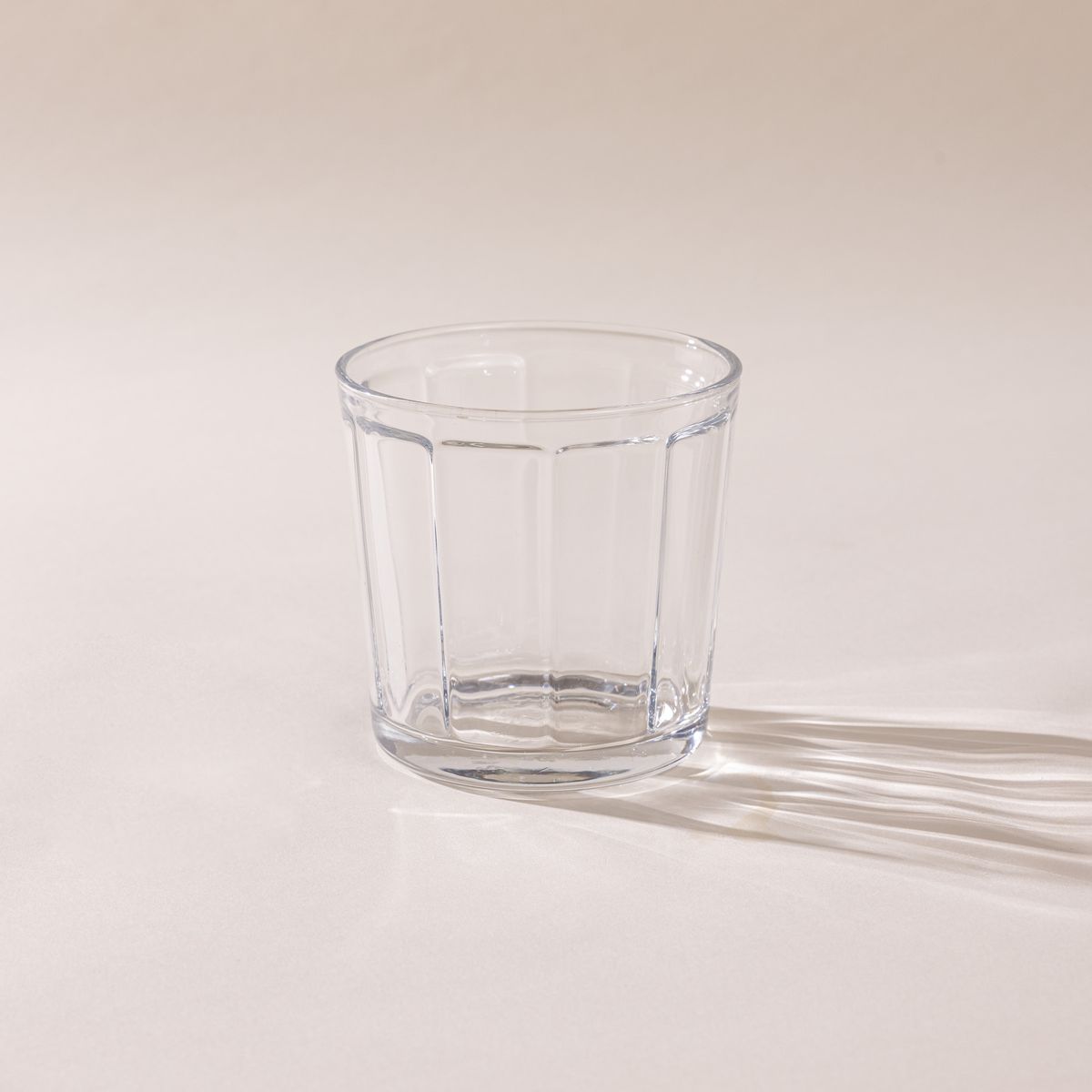 A short wide diner-style glass that tapers to be wider at the top